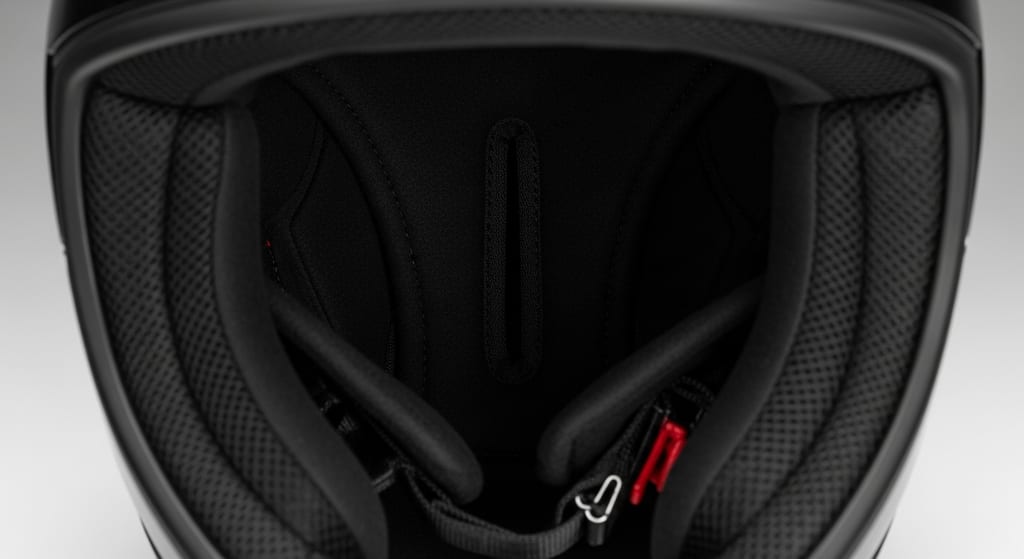 Casco de moto para mujer con apertura interior preparada para coleta y pelo largo