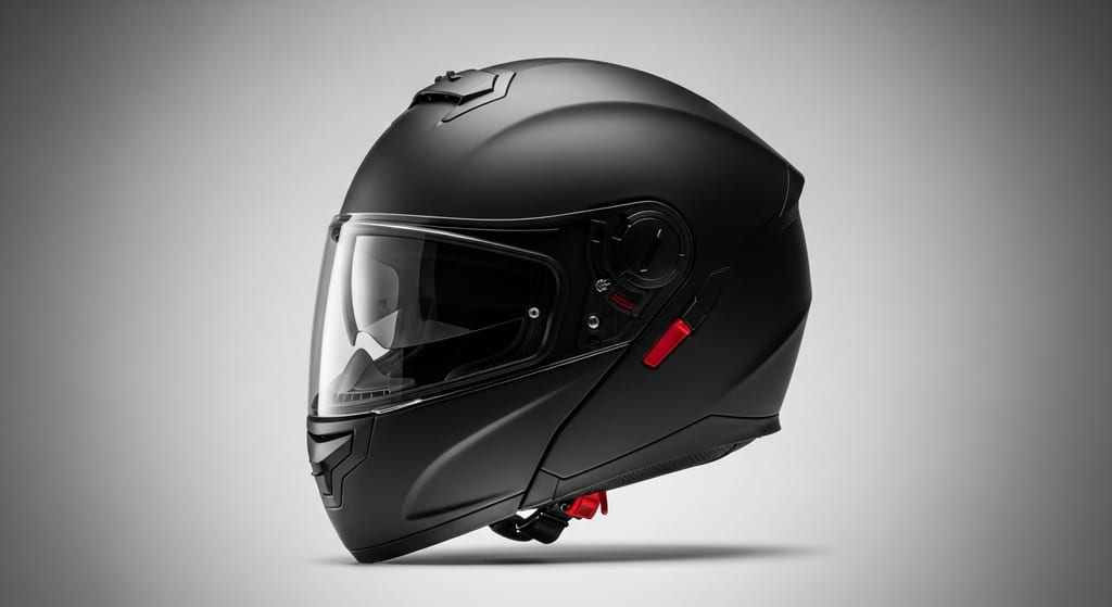 Casco modular de moto negro mate homologado ECE 22.06, vista frontal en tres cuartos