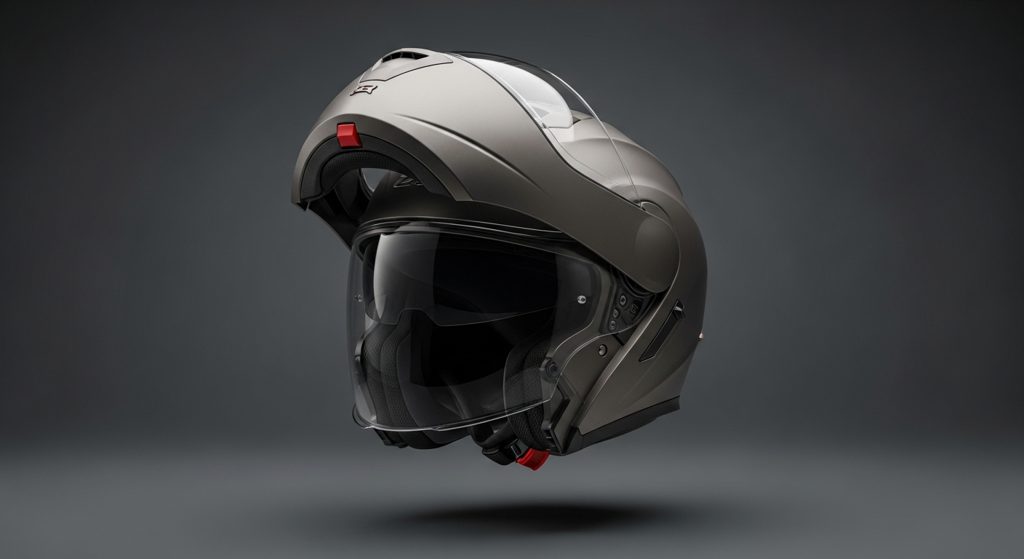 Casco de moto modular de hombre en gris titanio con mentonera abatible, homologado ECE 22.06 en outlet