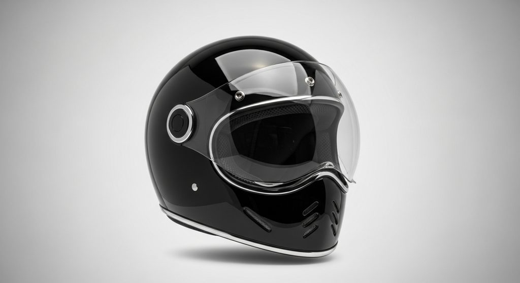 Casco de moto de hombre negro brillante con visera burbuja, estilo urbano, homologado ECE 22.06 en outlet