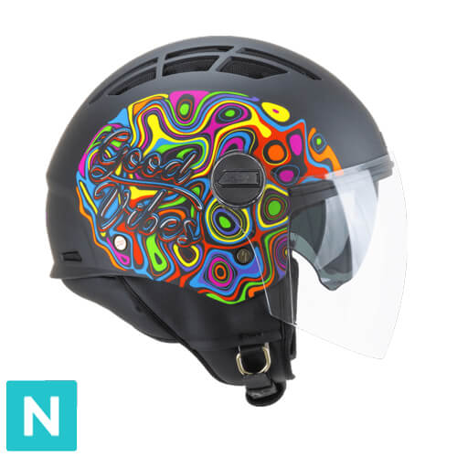 Casco Jet CGM 116L AIR Lucy Negro Azul Claro Verde Mate