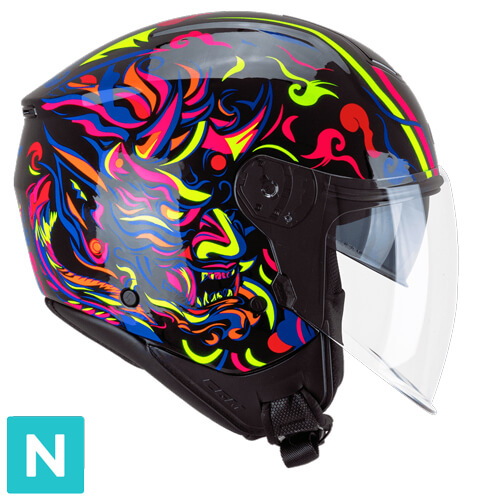Casco Jet CGM 126S IPE Demon Negro Azul Rojo Amarillo