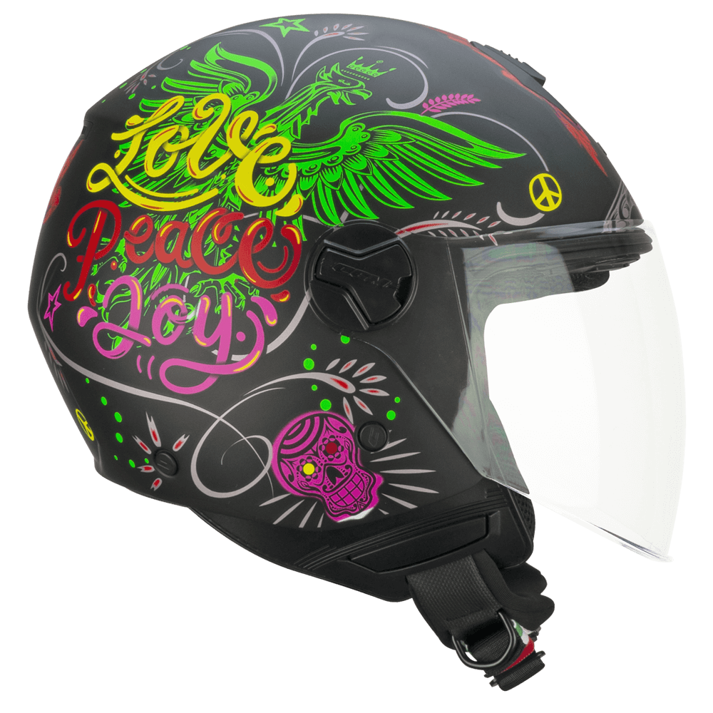 Casco Jet CGM 167S FLO JOY Negro Azul Claro Verde Mate Larga