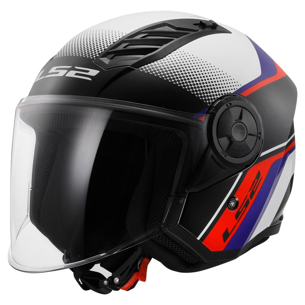 [366162102XS] Casco Moto Jet LS2 OF616 Airflow II Rush Blanco Azul Rojo (XS)