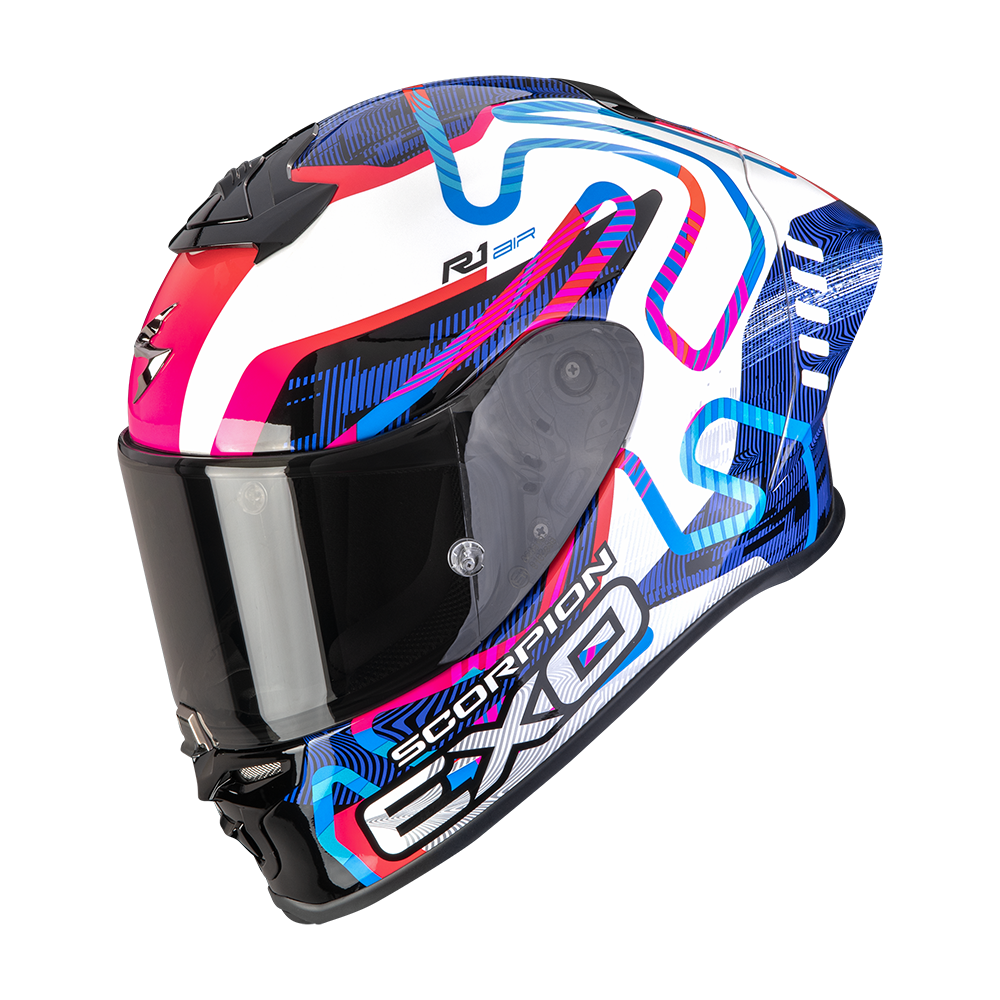 Casco Scorpion Exo-R1 Evo II Air Cornering Blanco-Azul-Rosa