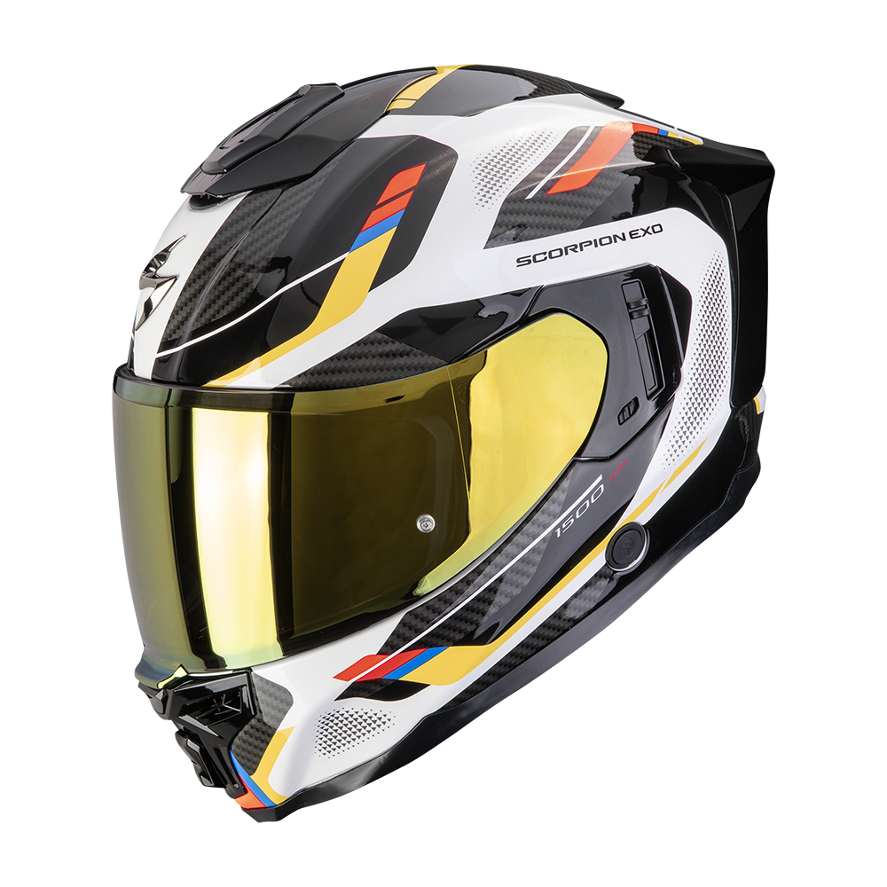 Casco Scorpion Exo-1500 Air Sleek Blanco-Azul-Amarillo