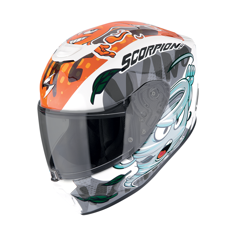 Casco Scorpion Exo-Jnr Air The4Elements Blanco-Azul-Naranja