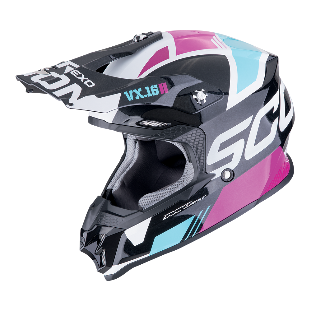 [146-475-352-02] Casco Scorpion Vx-16 Evo Air Analog Metal Negro-Azul-Rosa (XS)