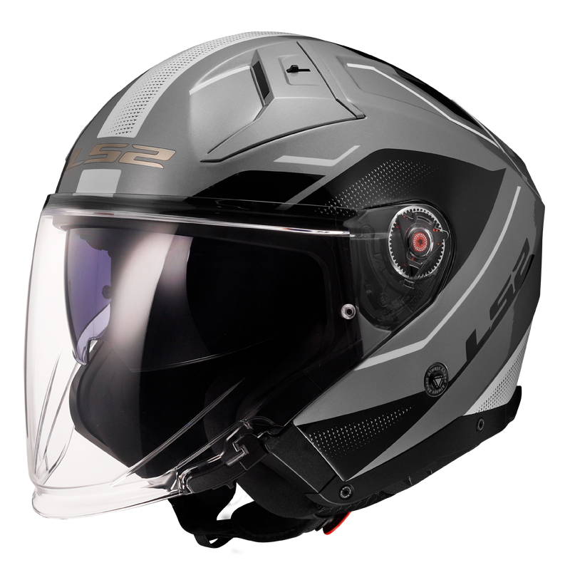 Casco Moto Jet LS2 OF603 Infinity II Veyron Brillo Gris Blanco