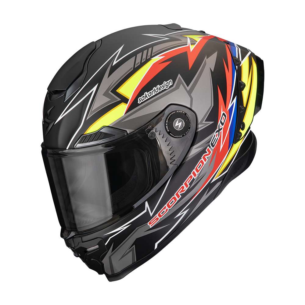Casco Scorpion Exo-Race Air Move On Mate Negro Rojo Amarillo