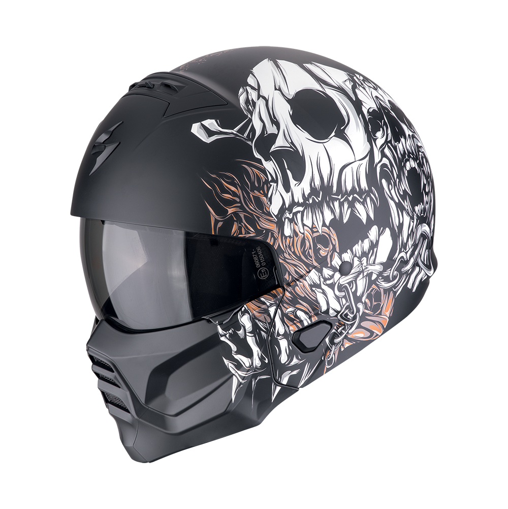 [182-485-353-02] Casco Scorpion Exo-Combat II Genesis Mate Negro-Blanco-Oro (XS)