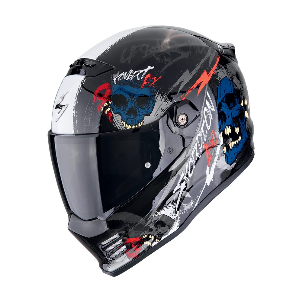 Casco Scorpion Covert Fx Skullz Negro-Gris-Rojo