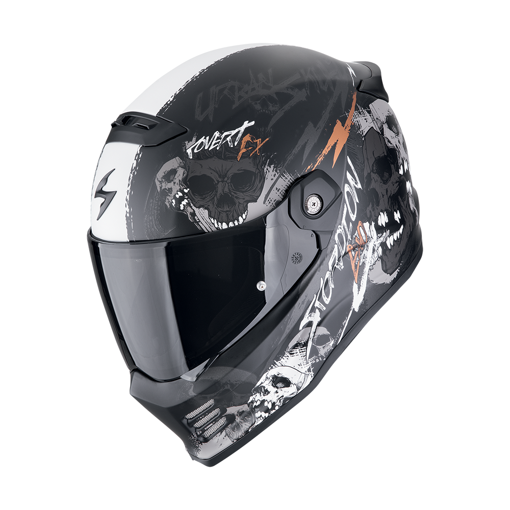 Casco Scorpion Covert Fx Skullz Mate Negro-Gris-Oro