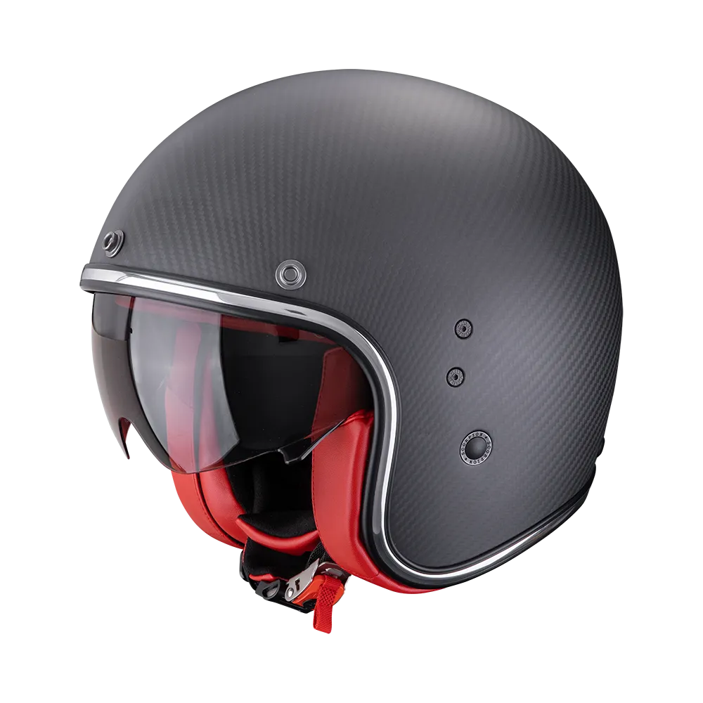 [78-261-24-02] Casco Scorpion Belfast Evo Carbon Solid Negro Mate-Rojo (XS)
