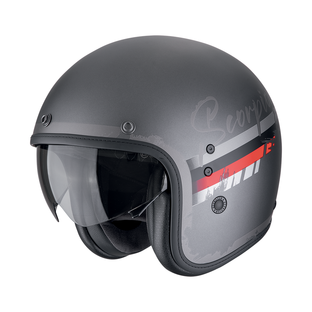 [78-497-255-02] Casco Scorpion Belfast Evo Adonis Plata Mate-Rojo (XS)