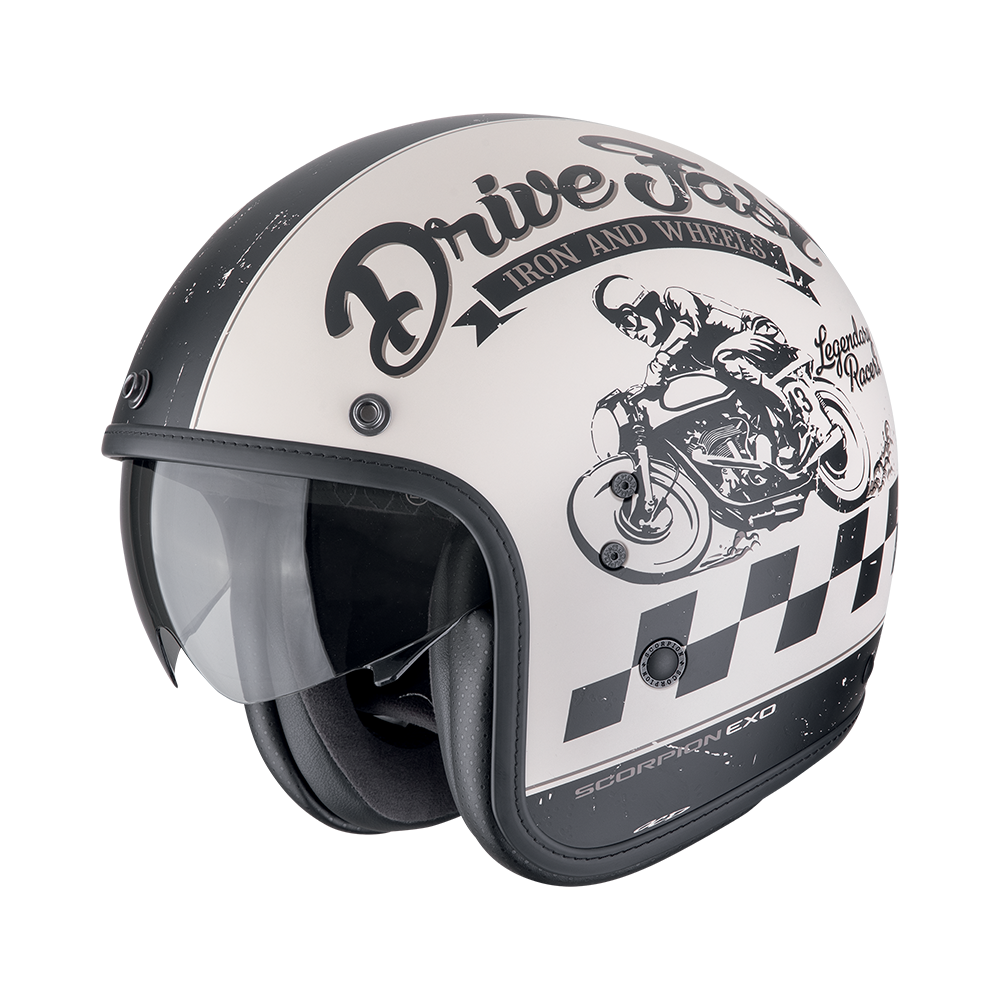 Casco Scorpion Belfast Evo Drive Fast Crema Mate-Negro