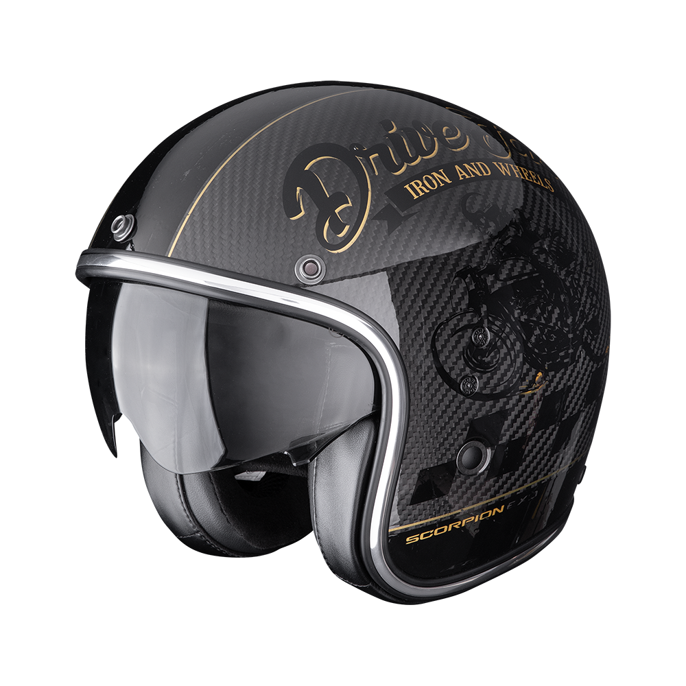 [78-508-364-02] Casco Scorpion Belfast Evo Carbon Zippy Negro-Oro (XS)