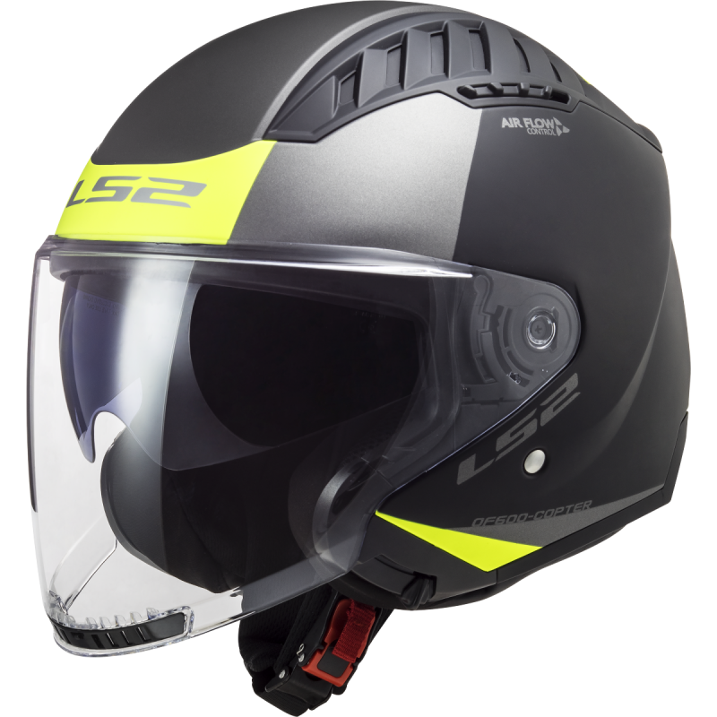 [366002111XS] Casco Moto Jet LS2 OF600 Copter II Urbane Mate Negro Amarillo (XS)