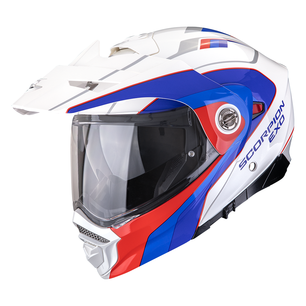 Casco Scorpion Adx-2 Kamps Blanco-Rojo-Azul