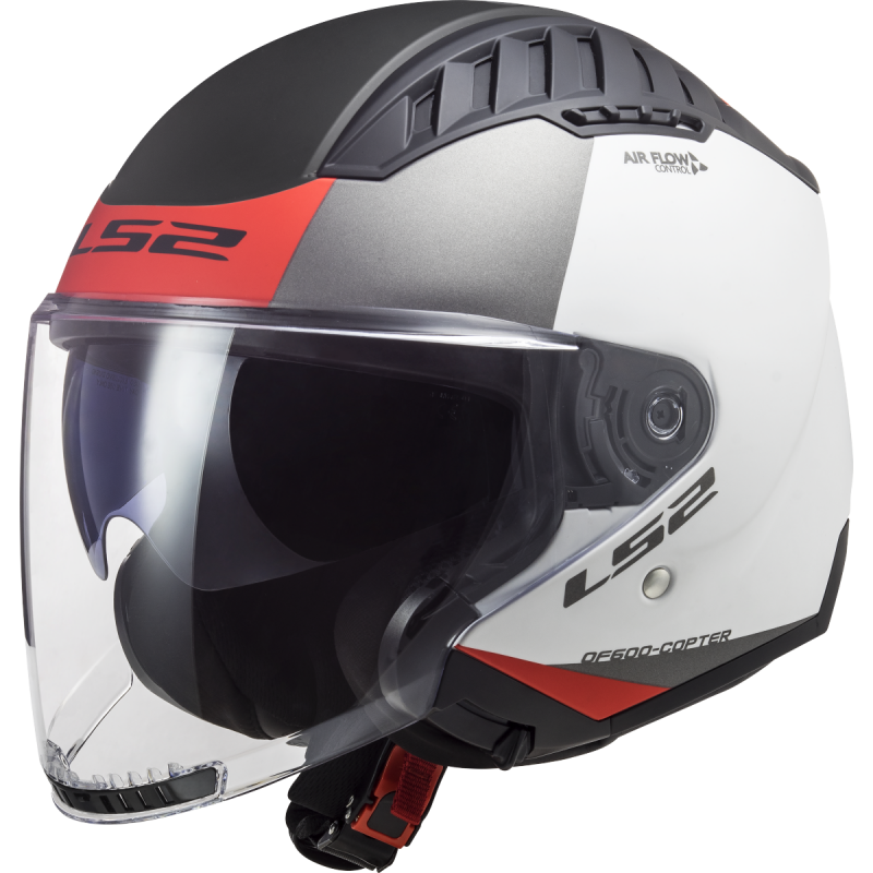 Casco Moto Jet LS2 OF600 Copter II Urbane Mate Blanco Rojo