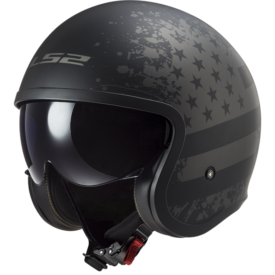 Casco Moto Jet LS2 OF599 Spitfire II Mate Negro Flag