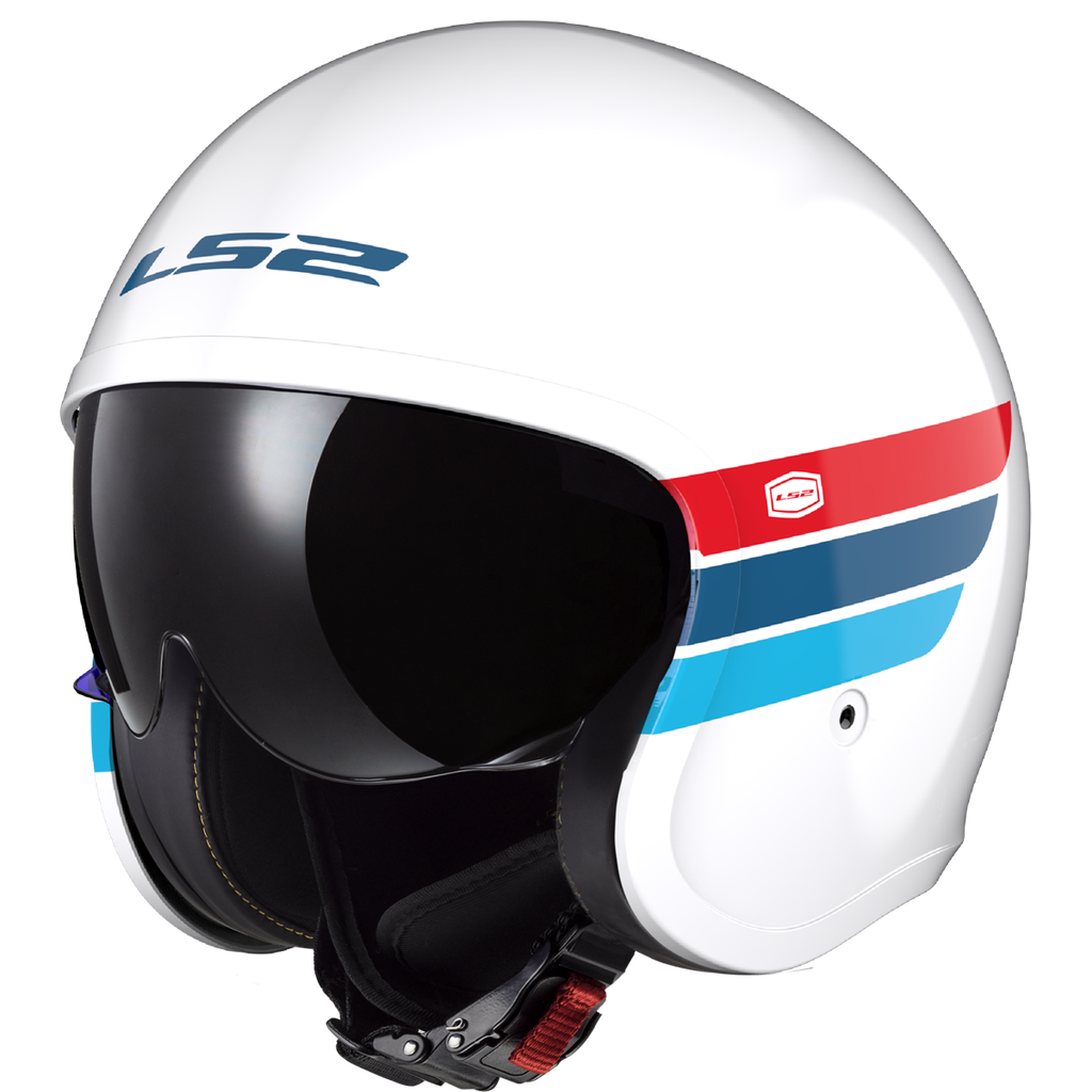 Casco Moto Jet LS2 OF599 Spitfire II Retro Blanco Azul Rojo