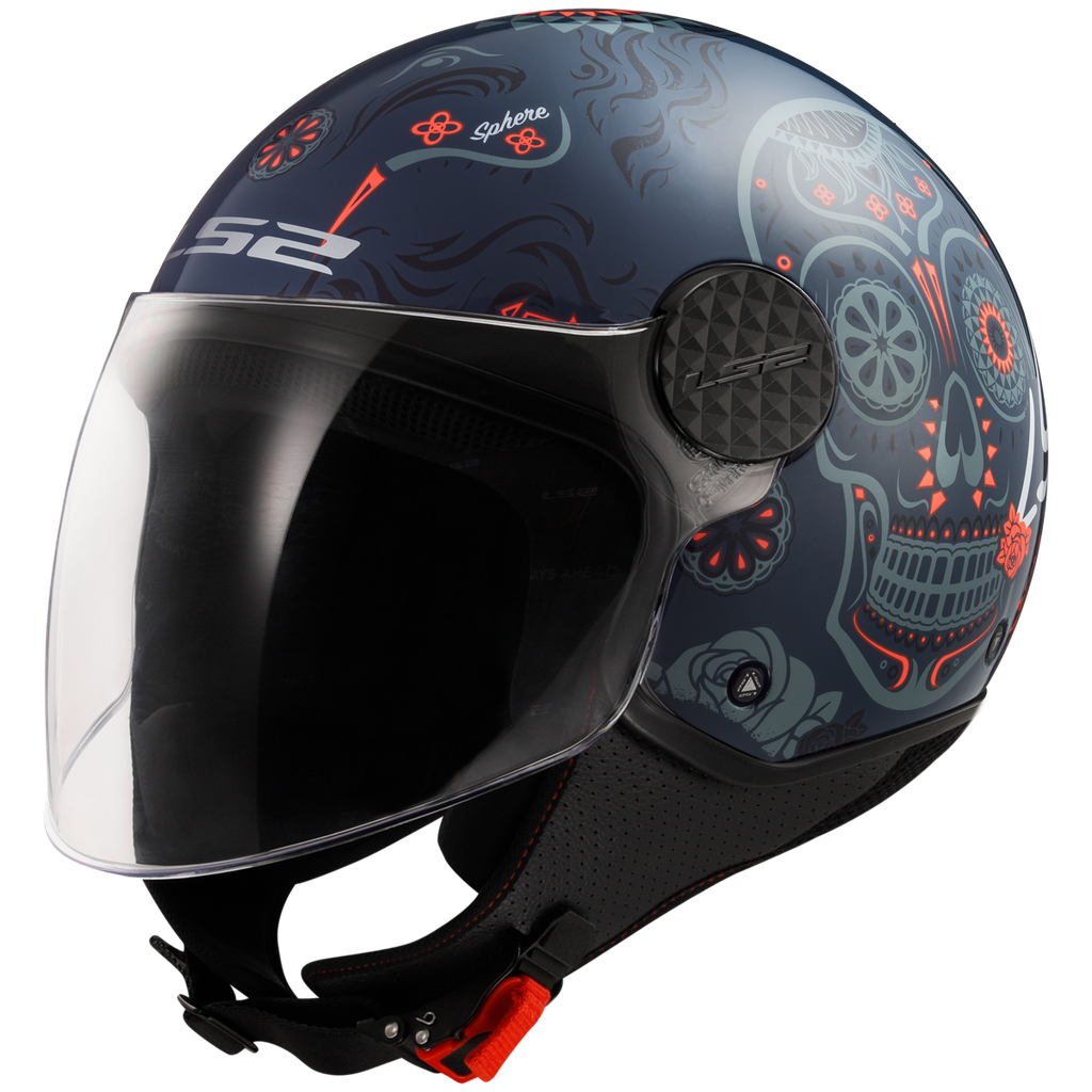 Casco Moto Jet LS2 OF558 Sphere Lux II Maxca Cobalt Naranja