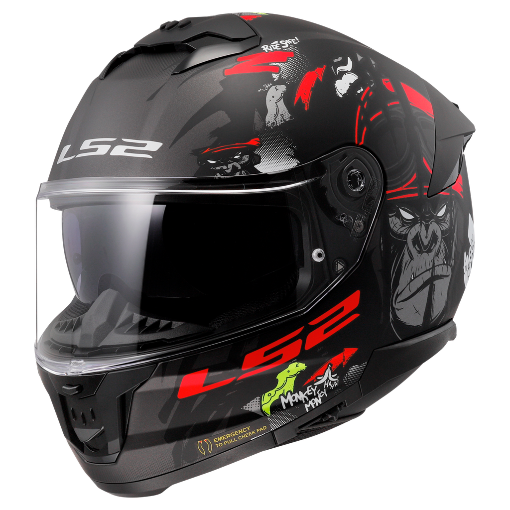 [168082031XS] Casco Moto Integral LS2 FF808 Stream II Angry Monkey Mate Negro Rojo (XS)