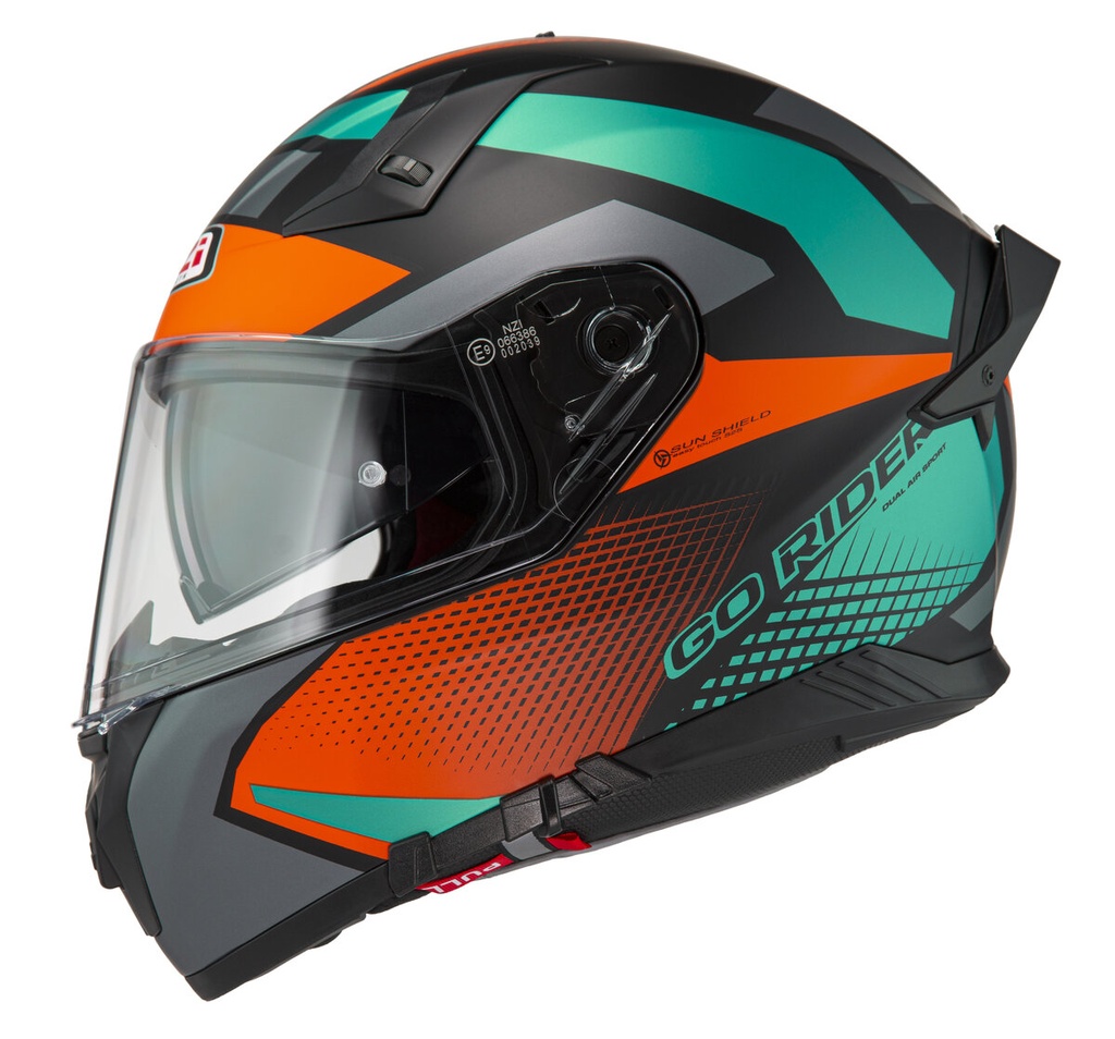 Casco Integral NZI Go Rider Stream Duo Quadri Negro y Naranja y Verde Mate