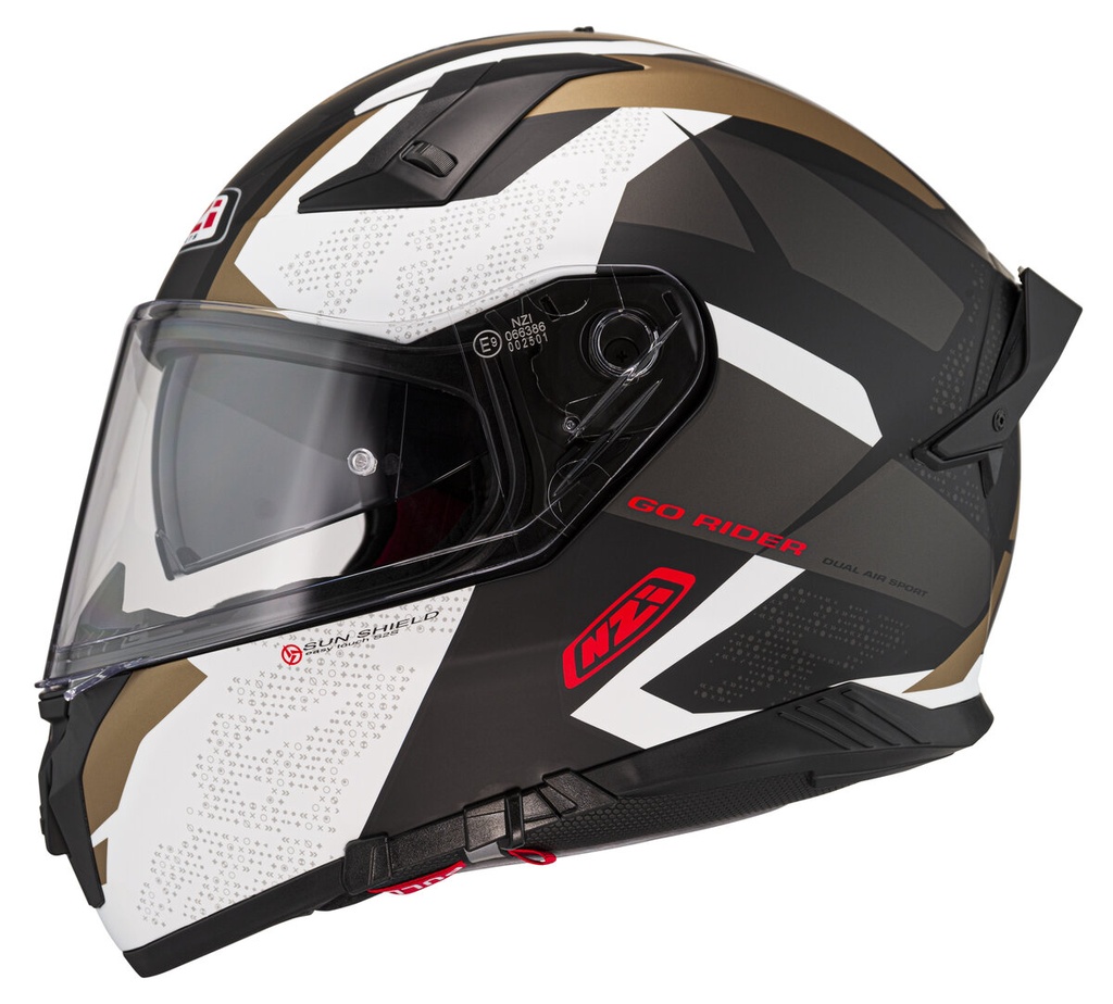 [150336A412 XS] Casco Integral NZI Go Rider Stream Duo Trident Negro y Gris y Dorado Mate (XS)