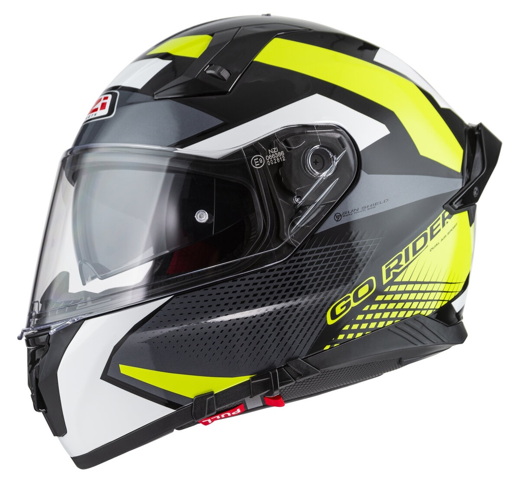 Casco Integral NZI Go Rider Stream Duo Quadri Negro y Gris y Amarillo