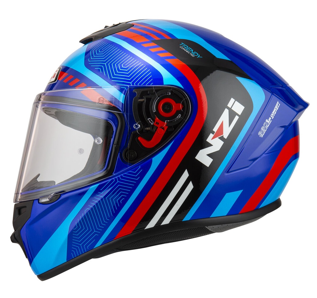 Casco Integral NZI Trendy 2 Connected Dark Azul y Rojo y Azul