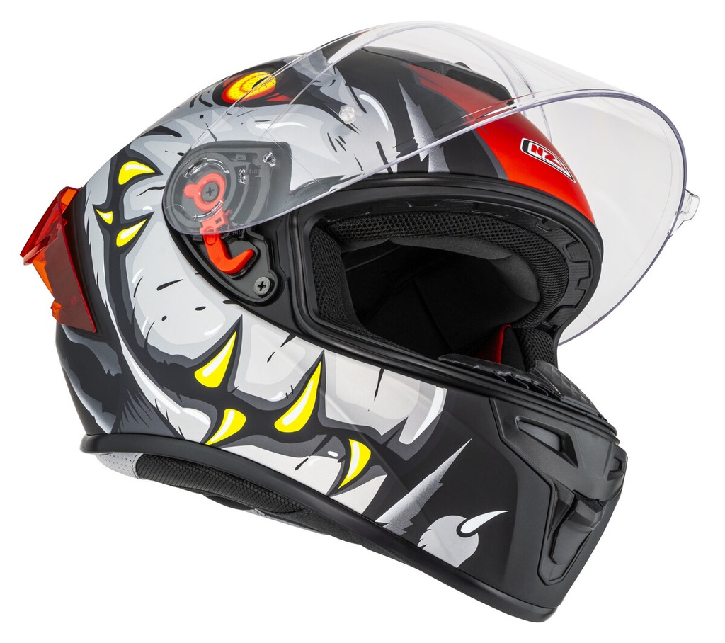 [150374A620V2 XS] Casco Integral NZI Trendy 3 Stream Raptor Negro y Gris y Rojo S Mate Visor Transparente Y Tintado (XS)