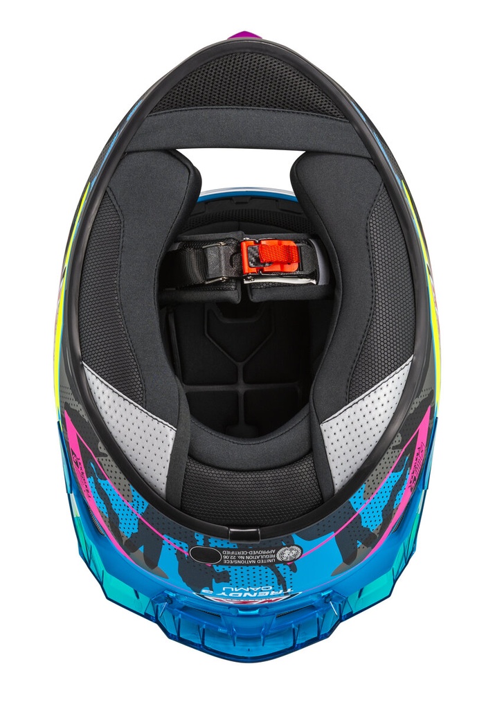 [150374A001V2 XS] Casco Integral NZI Trendy 3 Stream Camu Azul y Neón y Rosa y Azul S Mate Visor Transparente Y Tintado (XS)