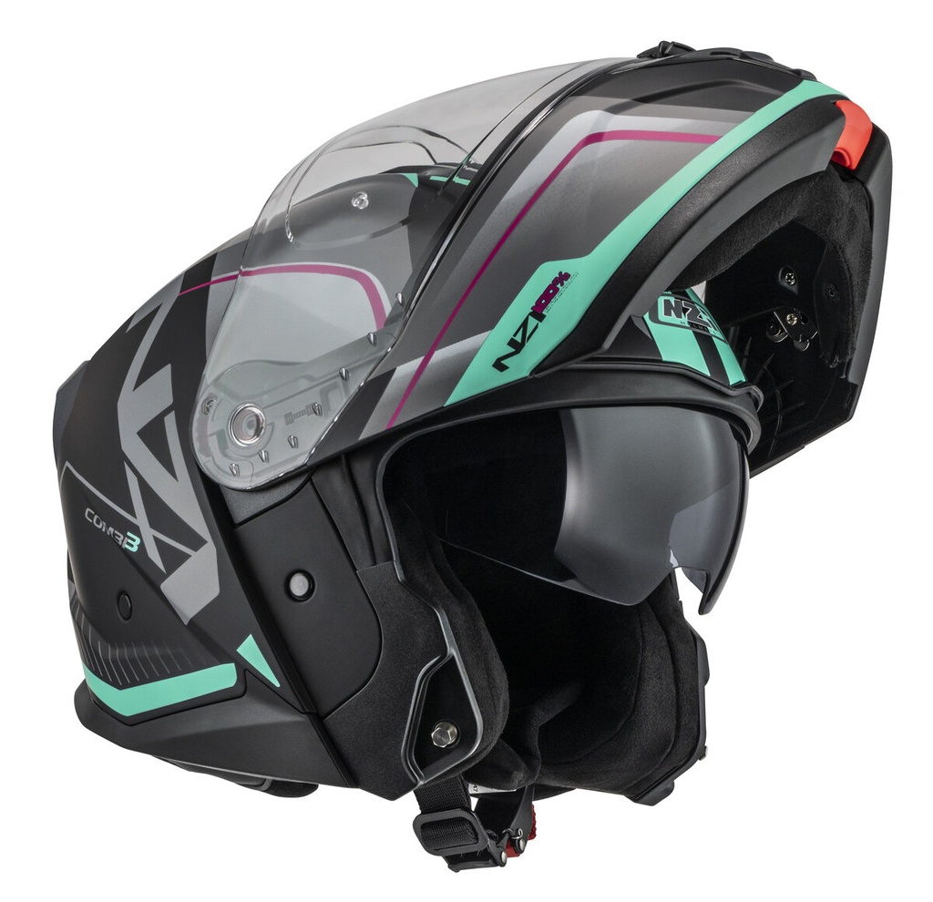 [150374A017 XS] Casco Modular NZI Combi 3 Duo Orbe Negro y Antracita y Beige y Turquesa Mate (XS)