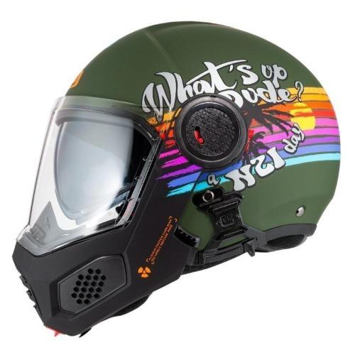 Casco Modular NZI Minimod Duo Rainbow Verde Negro y Plata Mate