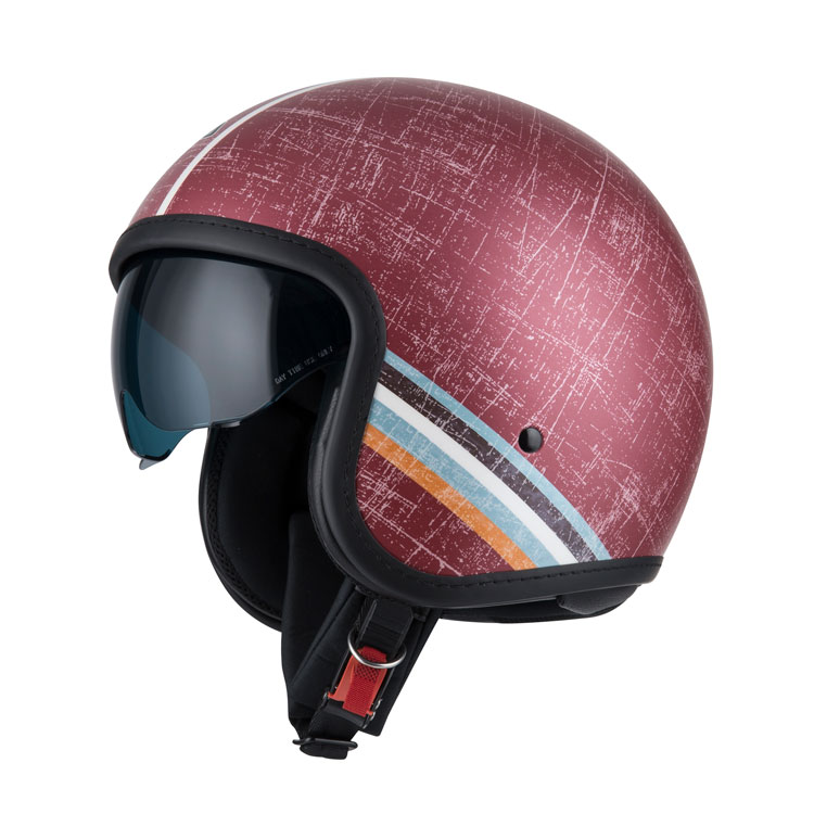 [050406AS28 XS] Casco Jet NZI Rolling 4 Sun Linien Old Rojo Mate (XS)
