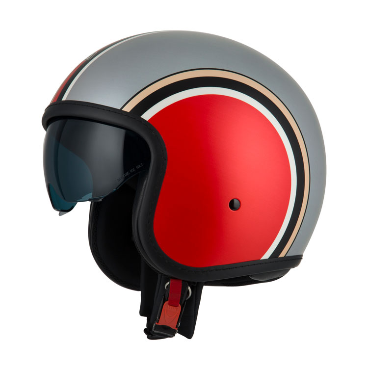 Casco Jet NZI Rolling 4 Sun Diana Rojo platinum Mate
