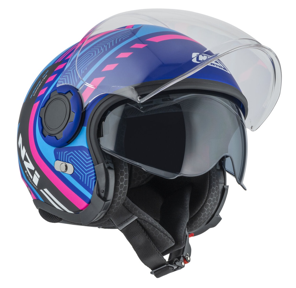 Casco Jet NZI Ringway 2 Duo Connected Azul Rosa Azul Mate