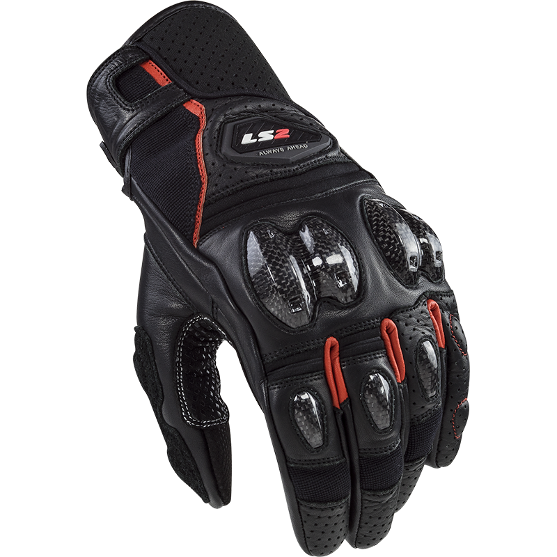 LS2 SPARK 2 LEATHER MAN GLOVES BLACK RED