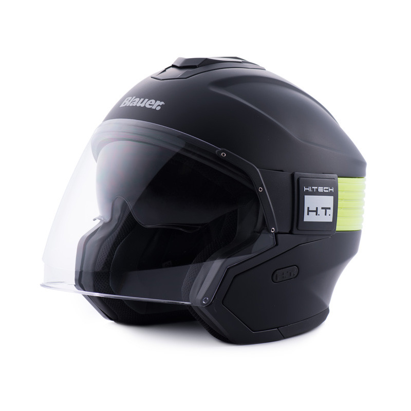 Casco Jet Blauer Hacker Negro Negro Amarillo Fluor