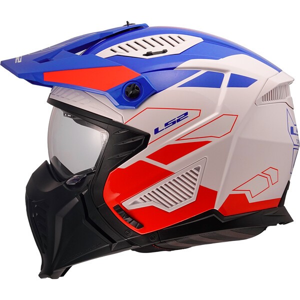 Casco Moto Jet LS2 OF606 Drifter Trek Blanco Azul Rojo