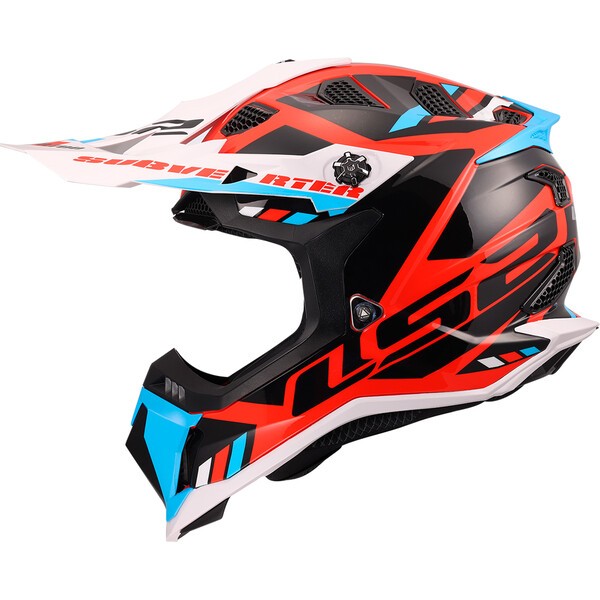 Casco Moto Cross LS2 MX700 Subverter Stomp Blanco Azul Rojo