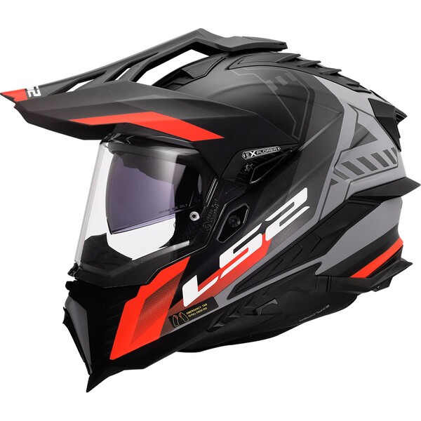 Casco Moto Cross LS2 MX701 Explorer Hexa Negro Rojo Gris
