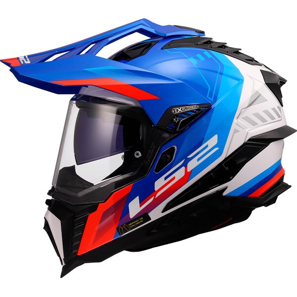 Casco Moto Cross LS2 MX701 Explorer Hexa Blanco Azul Rojo