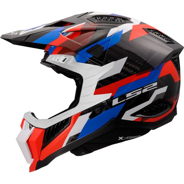 Casco Moto Cross LS2 MX703 X-force Phantom Blanco Azul Rojo