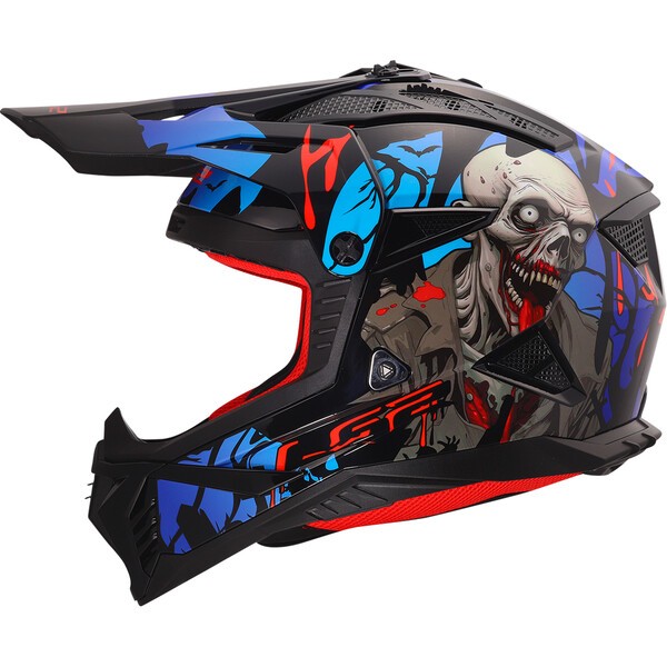 Casco Moto Cross LS2 MX708 Fast II Zombie II Negro Rojo Azul