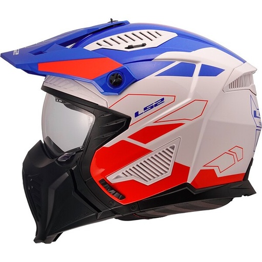 Casco Moto Jet LS2 OF606 Drifter Trek Blanco Azul Rojo