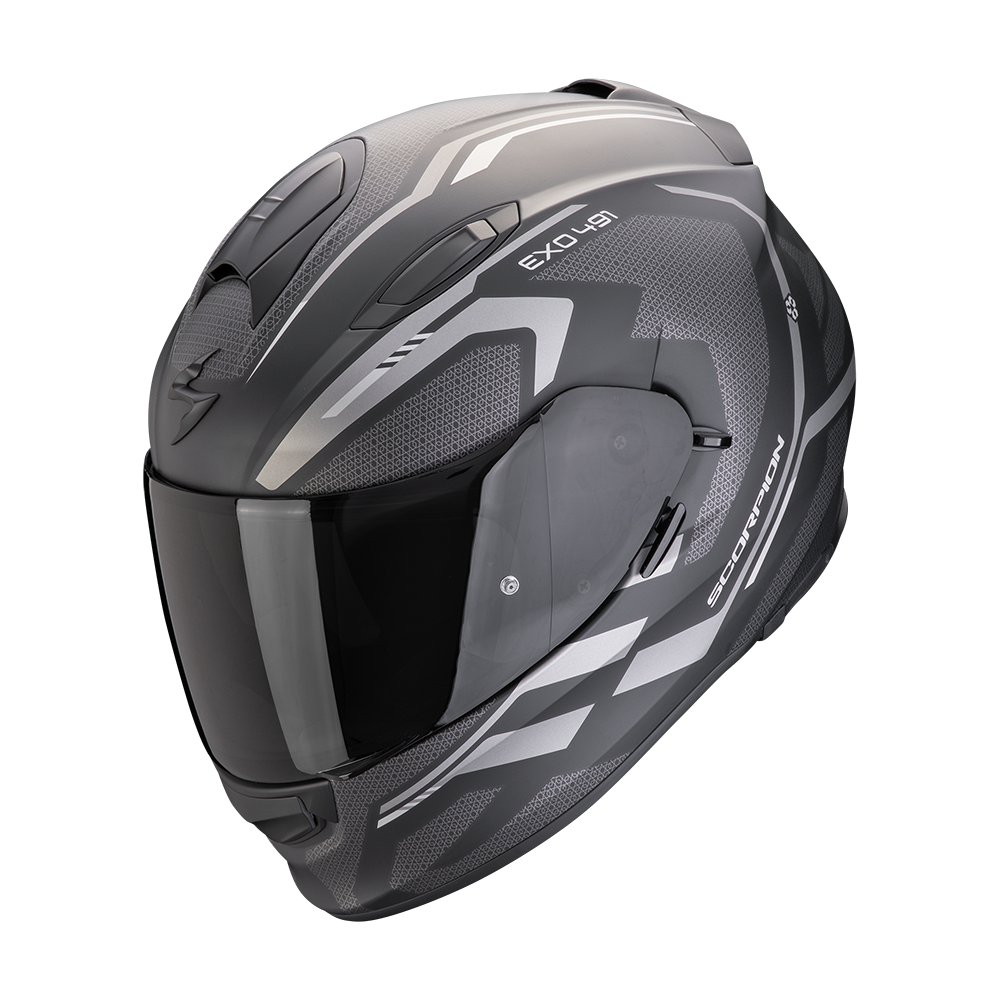Scorpion EXO-491 Kripta mate negro plata con visera solar interna, casco integral ECE 22.06 en outlet